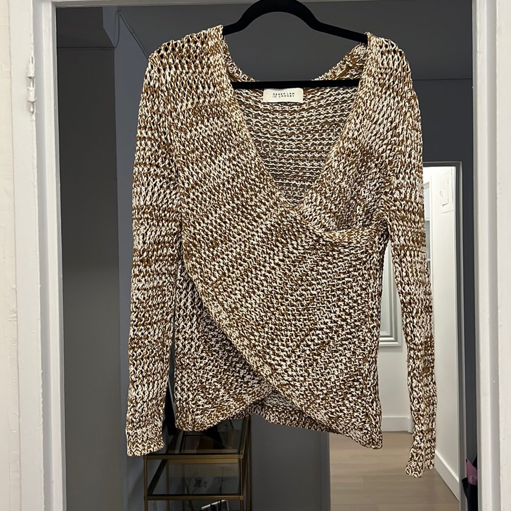 10 Crosby Derek Lam Brown and Cream Marled V-Neck Sweater
